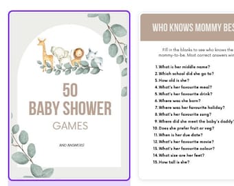 50 Dschungel Baby Shower Spiele, Boho Baby Shower Spiele Bundle, Tier Boho Baby Shower Spiele, druckbare Baby Shower Spiele