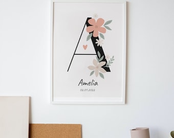 Personalisierter Name und Datum Digitaler Download Druck | Wählen Sie eine beliebige Farbe | Personalisierte Wandkunst | Minimalistischer Druck | Kinderzimmer | Neuer Babydruck