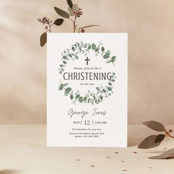 Christening Invitation Unisex, Baptism Invitation, Printable Baptismal Invitation