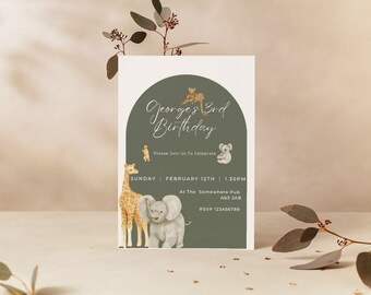 Bearbeitbare Partytiere Geburtstagseinladung Leopardenmuster Safaritiere Geburtstagsparty Einladung Leopard Print Geburtstagsparty Download DL