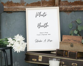 Minimalistisches Foto Booth Zeichen druckbar, elegantes Hochzeit Photo Booth Zeichen, modernes Skript Foto