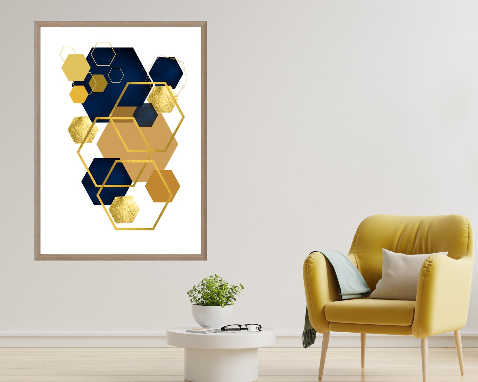 Geometric Blue Mustard Grey,gold Wall Art, Set of 3 Printable Wall Art
