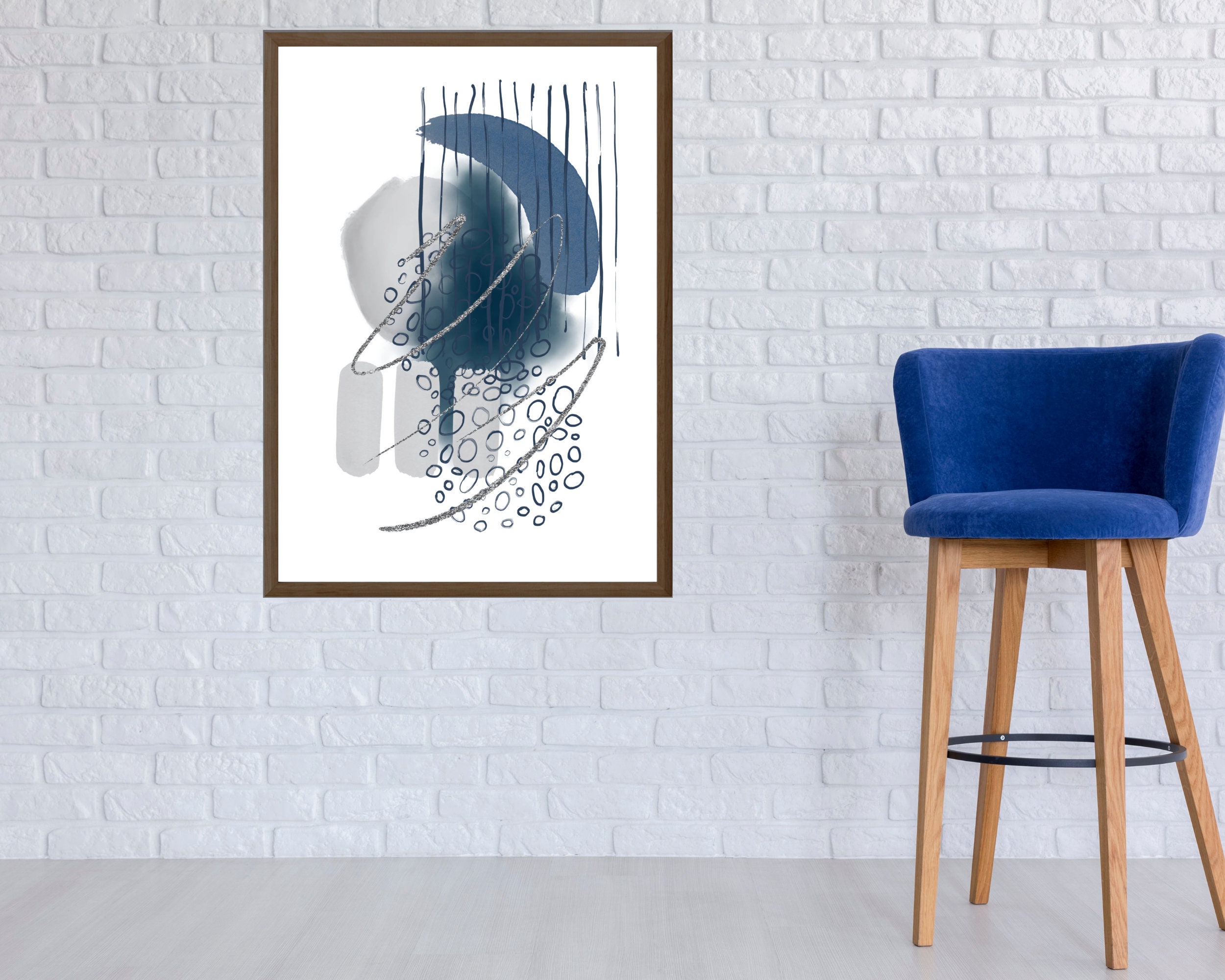 Abstract Wall Art, Blue Grey and Silver, Set of 3 Printable Wall Art ...