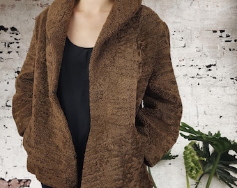 Retro Chic: 1970s Brown Wool Fur Jacket in Size 12 | Vintage Glamour Winter Coat