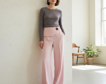 1970s Vintage Handmade Wide Leg Pants - Pink Crepe, Size 8 | Womens Retro Fashion