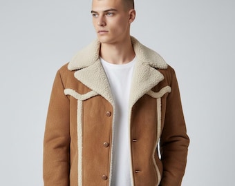 Men's 1970s Vintage Suede Leather Jacket With Faux Fur Lining