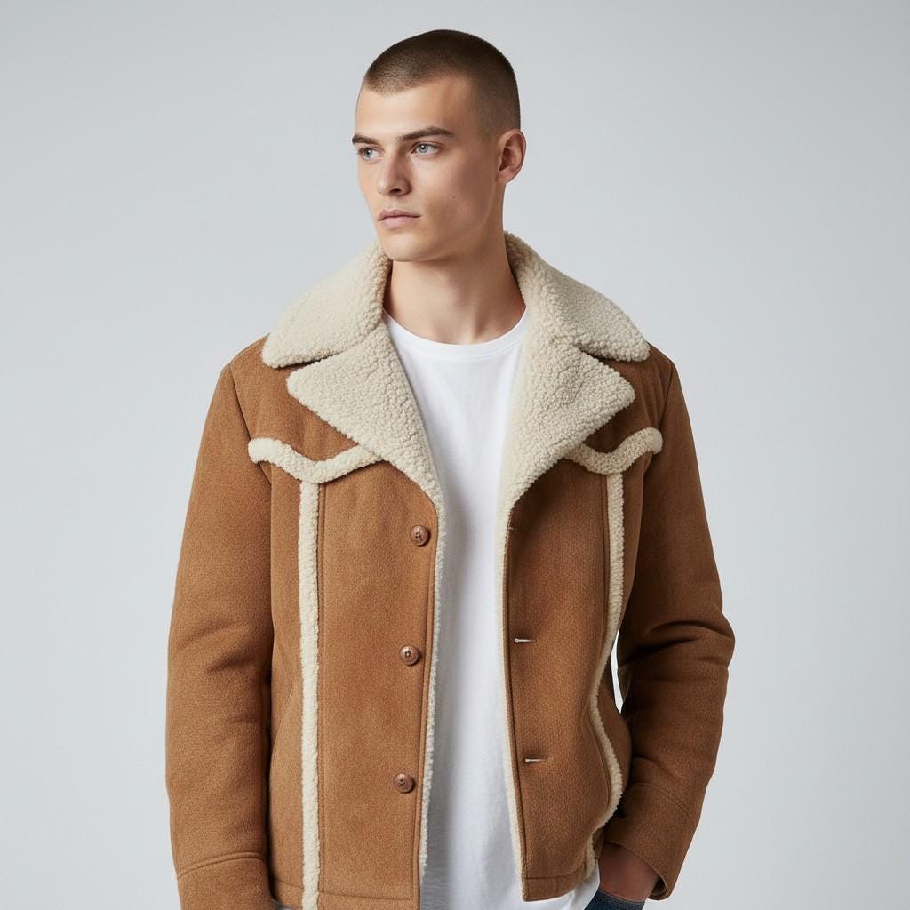 Men's 1970s Vintage Suede Leather Jacket With Faux Fur Lining