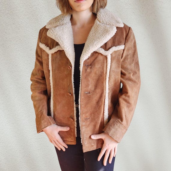 Men's 1970s Vintage Suede Leather Jacket With Faux Fur Lining