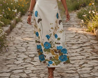 1970s Vintage Floral Boho Hippie Maxi Skirt, Size 10 | Retro Summer Fashion Statement