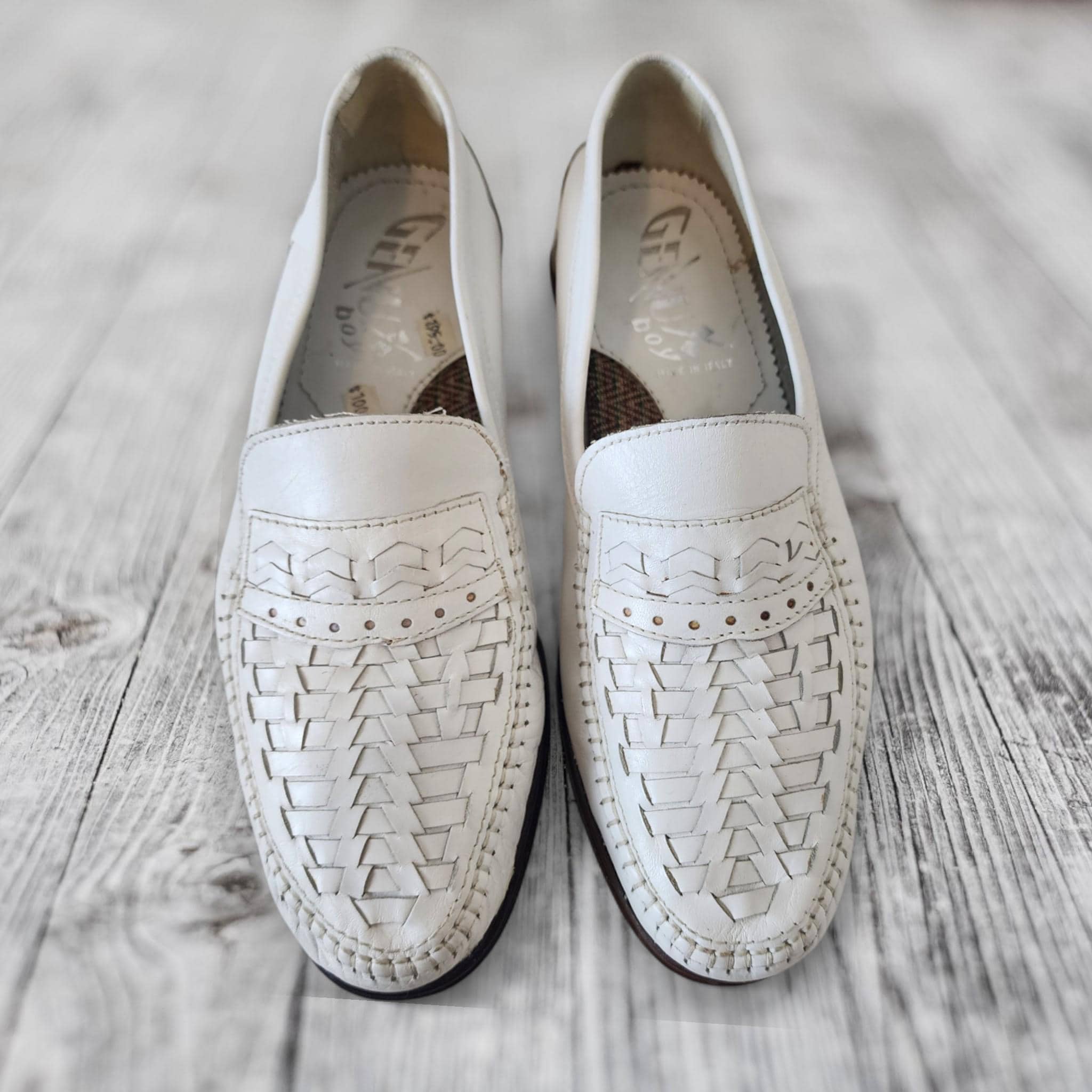 Vintage White Woven Leather Loafers - Genux Made in Italy 