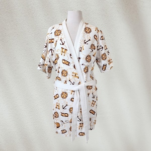 1970s Vintage Men's Short Sleeve Cotton Bath Robe, Size S | Hipster Gift for Him