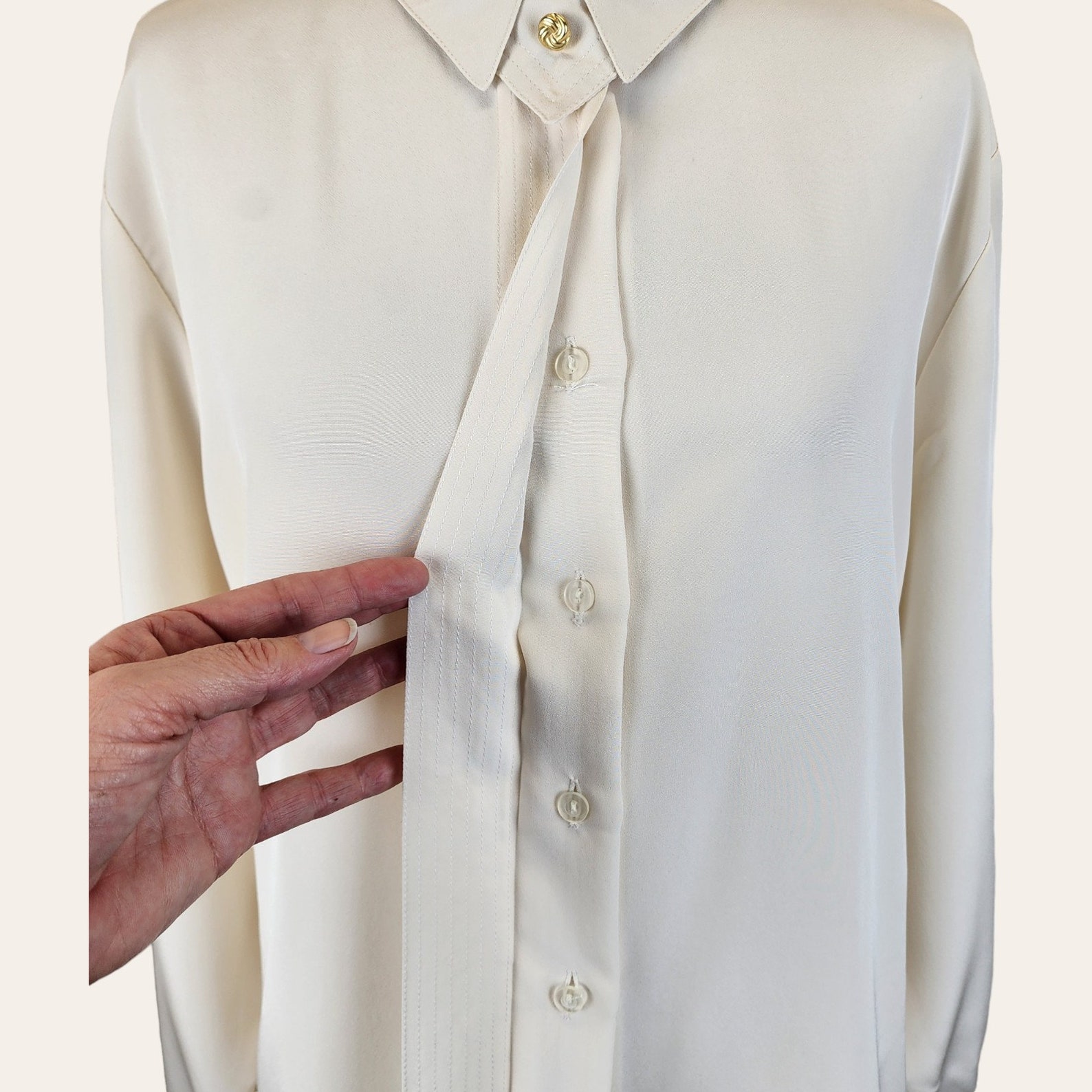 Vintage cotton cream print shirt... L ^^^