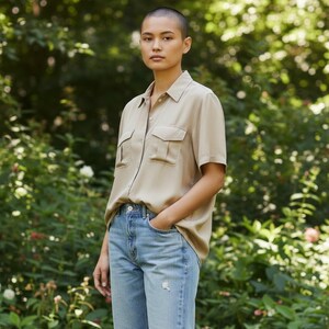 Vintage 80-tals sidenblus: Axelvaddar, Retro Chic Storlek 10
