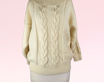 Cozy Cream Wool Jumper Handknit Vintage Boho Pullover