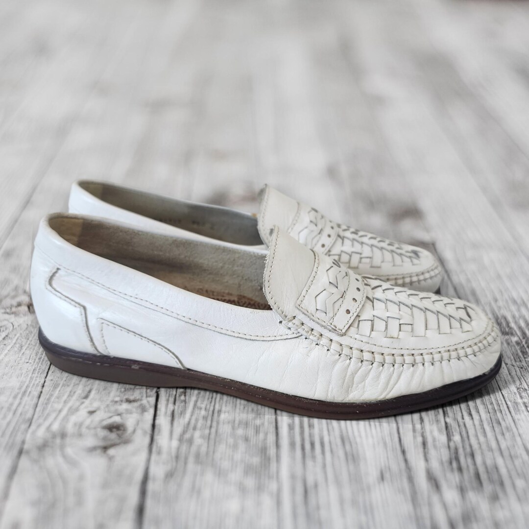 Vintage White Woven Leather Loafers - Genux Made in Italy