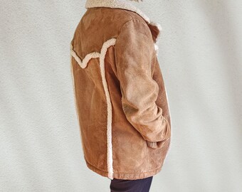 Men's 1970s Vintage Suede Leather Jacket With Faux Fur Lining