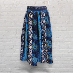 1980s Vintage Blue White Gathered Skirt, Size 12 | Retro Summer Fashion