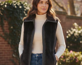Vintage Boho Faux Fur Vest from the 1970s, Size 10 | Groovy Hippie Winter Fashion