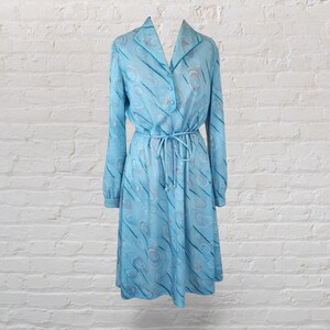 Chique aquablauwe overhemdjurk uit de jaren 70 | Maat 12 | Vintage winterstijl