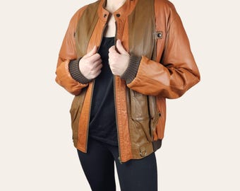 Retro 80s Black Leather Bomber Jacket Vintage Men