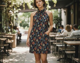 Vintage gebloemde mini-jurk jaren 60 - mod-stijl, maat 6-8