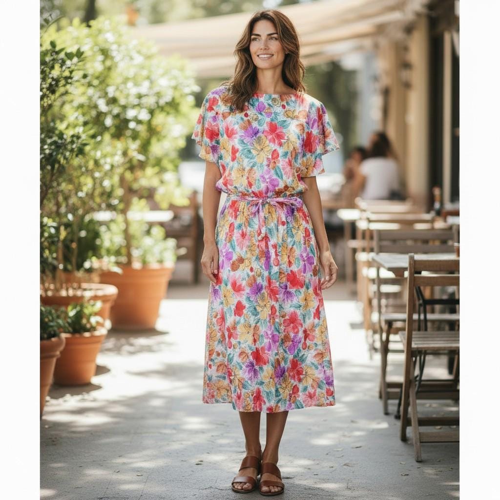 Flower Power Summer Style | 1970s Retro Jersey Dress, Size 12