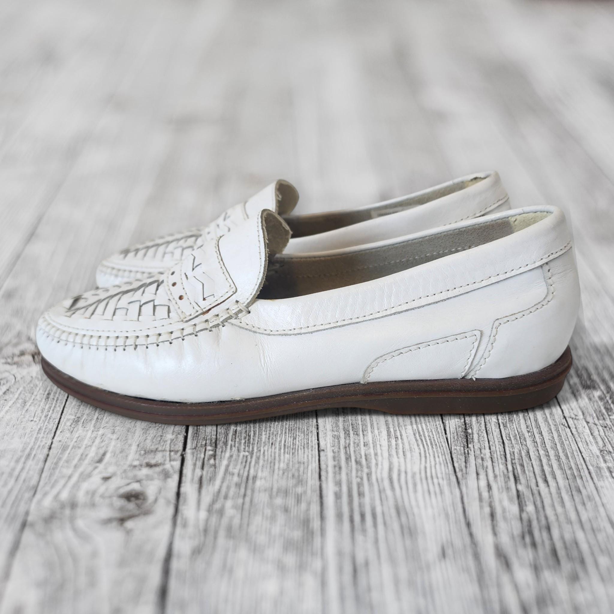 Vintage Mens White Woven Leather Loafers by Genux - Made in