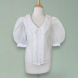 1990s Vintage White Organza Victorian Style Blouse, Size 8 | Retro Summer Fashion Statement
