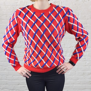 1970s Vintage Red Handmade Sweater Jumper, Size 10 | Retro Winter Fashion