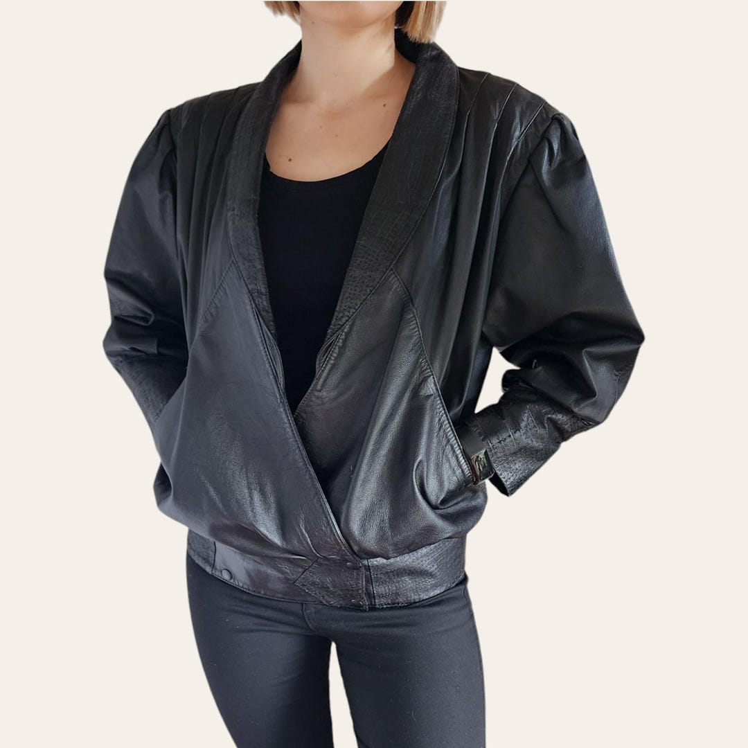 1980s Vintage Black Leather Bomber Jacket Black, Size 10 Retro Winter Fashion - Etsy 1980s Vintage Black Leather Bomber Jacket Black, Size 10 Retro Winter Fashion - Etsy