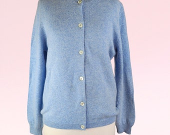 Vintage Boho 90s Cozy Wool Knit Cardigan Sweater - Blue | Size 10 | Women's Retro Winter Fashion