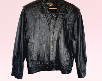 Vintage Retro 80s Boho Leather Bomber Jacket - Black | Size S | Men's Winter Classic Fashion