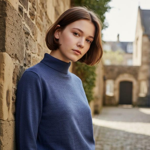 Vintage Blue Merino Wool Turtleneck Sweater, Size 8 | 1960s Retro Winter Fashion