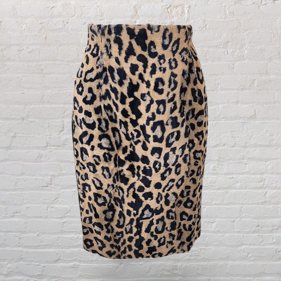 1990s Vintage Animal Print Pencil Skirt: Retro Faux Fur Glam