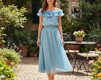 Unique Retro Blue Dress for Your Summer Events, Size 10 - One-of-a-Kind!