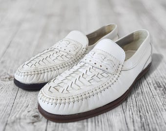 Vintage White Woven Leather Loafers - Genux Made in Italy  display picture 3