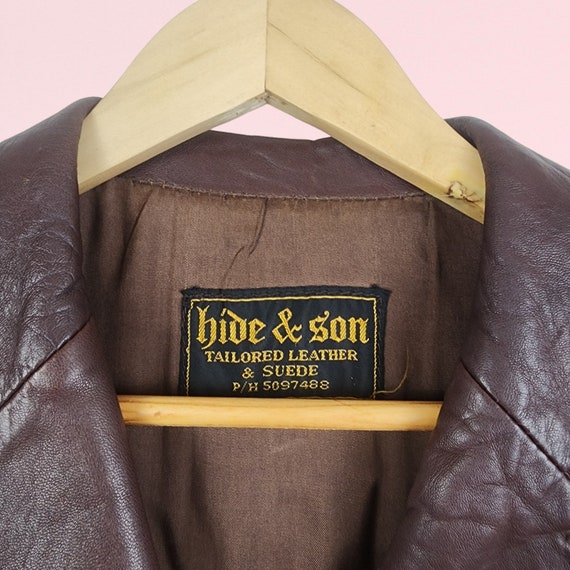 Vintage 70s Retro Long Leather Brown Coat, Size 1… - image 10