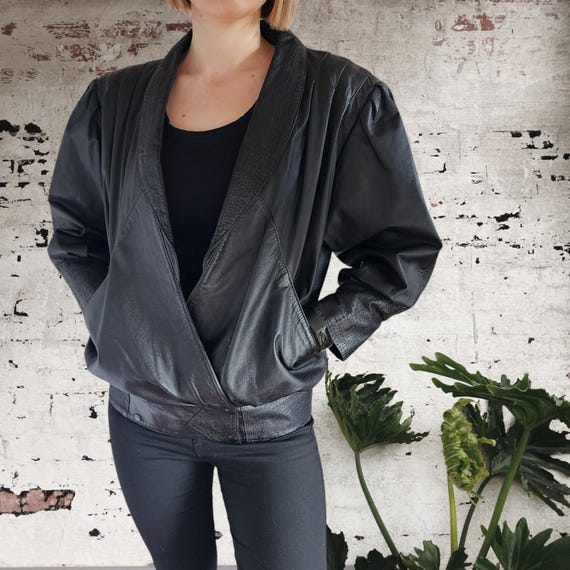 ジャケット・アウター 80s vintage single lether bomber jacket 1980s Vintage Black Leather Bomber Jacket - Black, Size 10