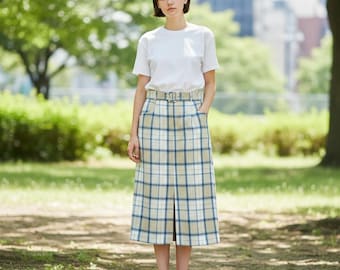 1970s Plaid Midi Pencil Skirt, Size 12 | Vintage Office Chic