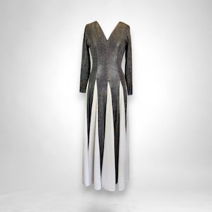 1970s Black Silver Lurex Gown: Retro Glamour Evening Dress, Size 8