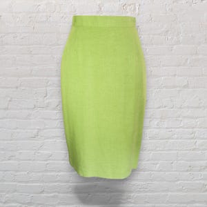 1980s Lime Green Linen Pencil Skirt: Vintage Retro Office Wear, Size 8
