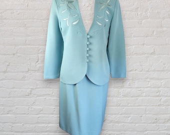 1980s Vintage Blue Skirt Suit Set - Jacket Skirt, Size 10 | Retro Spring Fashion