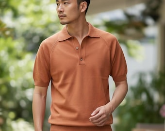 1950s Vintage Burnt Orange Polo Shirt, Size S: Retro T-Shirt, Rock 'n' Roll Style