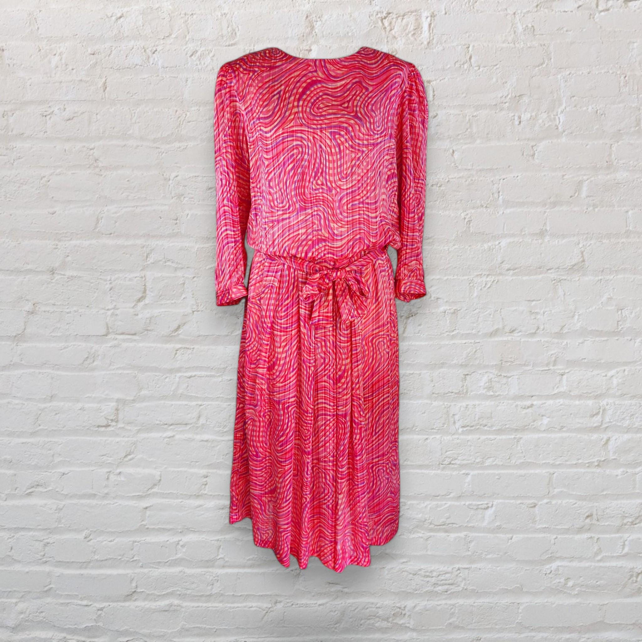 vintage pink long sleeve dress Vintage 1970s Pink Maxi Hostess Dress With Rhinestone Belt