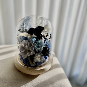 Preserved Flower, Dried Flower Bouquet Arrangements Gift, Eternal Rose Glass Dome, Forever Rose, Birthday Gift, Wedding Gift -Blue Black