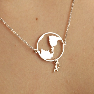 Sterling Silver World & Paper Plane Necklace: Traveler Gift