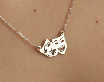 Sterling Silver Theater Mask Necklace: Comedy Tragedy Charm
