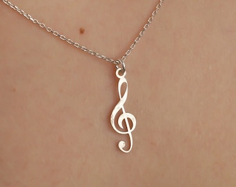 Treble Chef Note Necklace, Silver Music Note Necklace, Musician Necklace, Musical Necklace, Music Note Jewelry, Silver Woman Jewelry