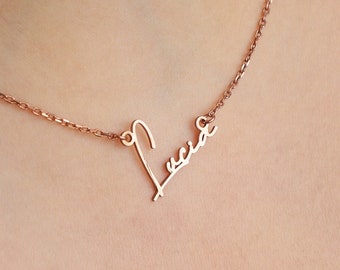 Custom Handwriting Name Necklace: Sterling Silver or Solid Gold