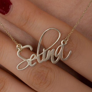 Delicado collar con nombre en oro, regalo de joyería con nombre en oro macizo de 14 quilates, collar con cita personalizada, regalo de joyería especial, collar con nombre personalizado